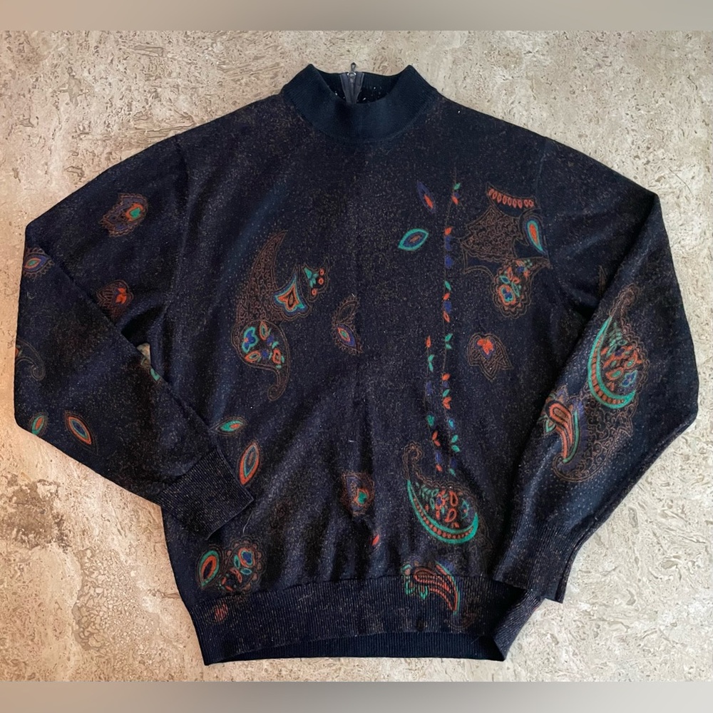 VINTAGE Speckled Paisley Mock Neck Sweater w/ Zipper